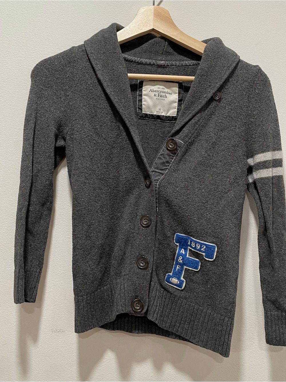 Abercrombie & Fitch Charcoal Hooded Cardigan with Blue Patch